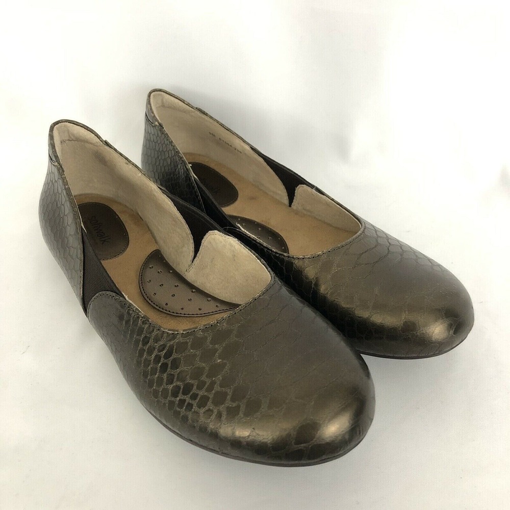 Softspots Womens Bronze 9 M‎ Snake Round Toe Ballet Flats Career Comfort Shoes